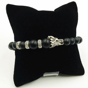 Men or women Matte onyx silver dragon bracelet